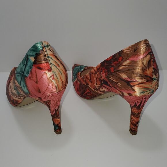 Leaf pattern Fall High heel Women US SIZE 5 decorative sexy green red brown - Picture 5 of 14